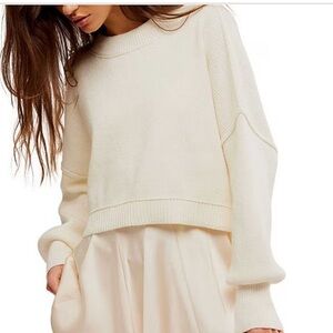 FREE PEOPLE EASY STREET MOCK NECK LONG SLEEVE SWEATER LARGE ANTIQUE IVORY